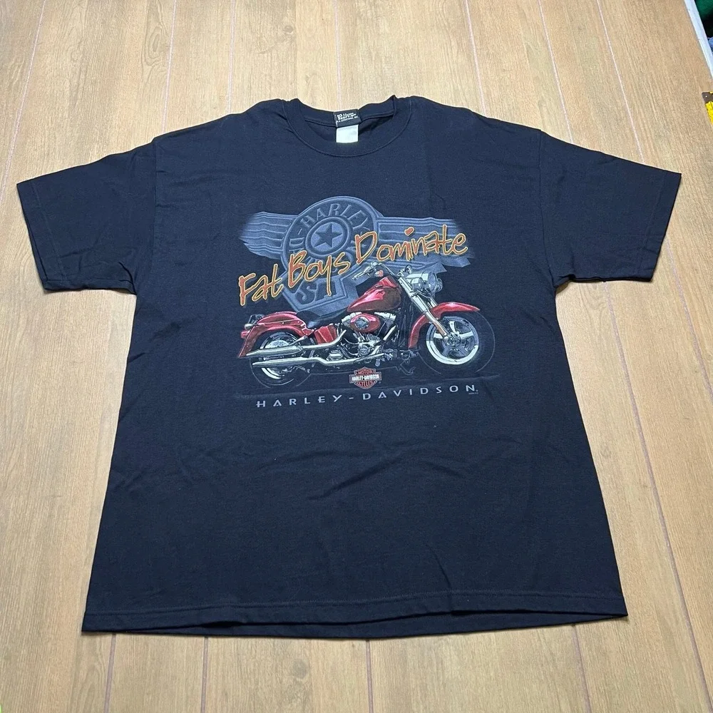 Harley-Davidson T-Shirt Mens XL Black Fat Boys Dominate Savannah GA 2002 Vintage